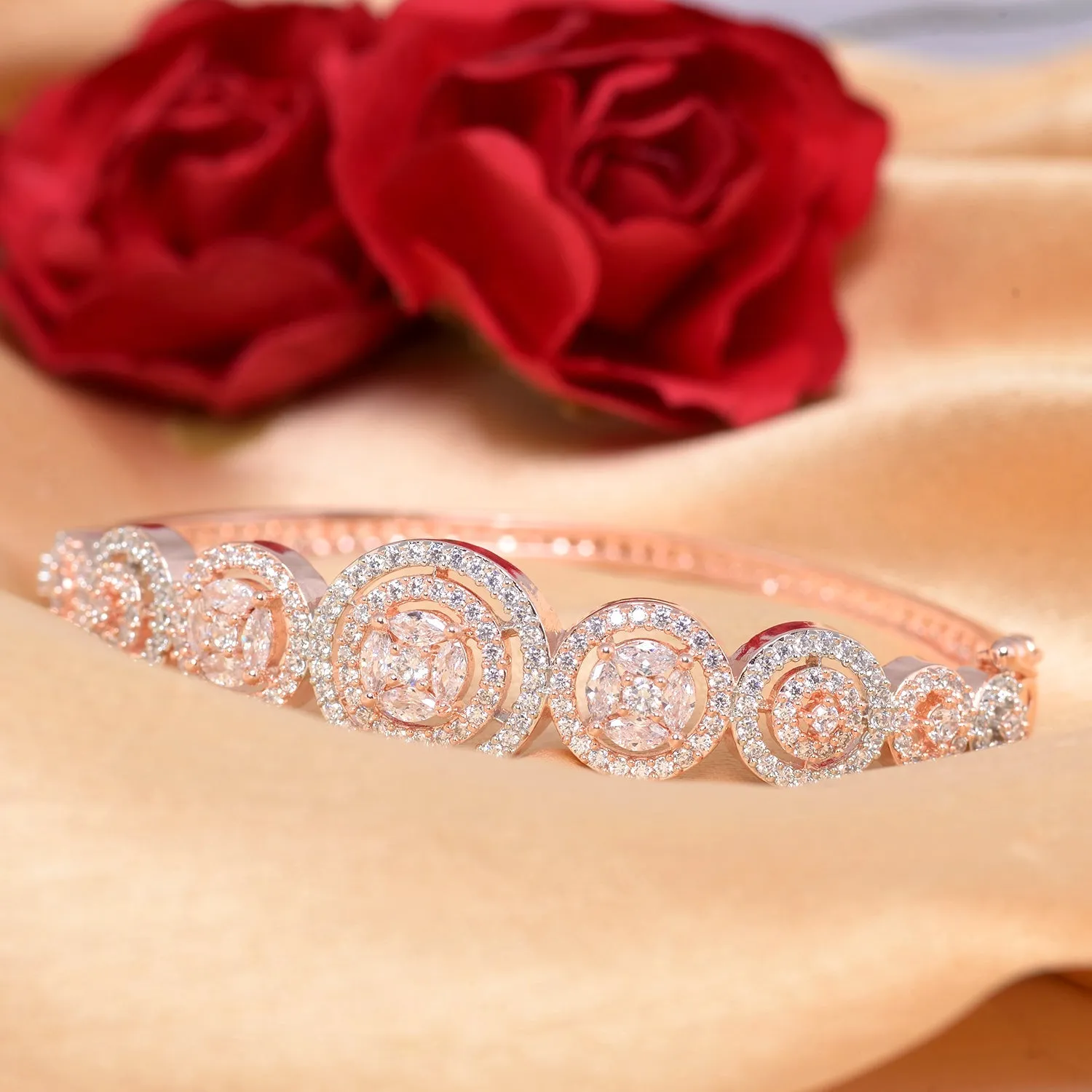 Diamond Encrusted Handcrafted Bracelet, Rose Gold Plated For Women And Girls - Saraf Rs Jewellery