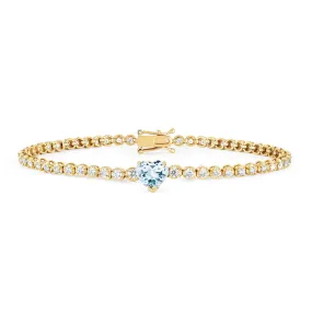 Diamond Goddess Bracelet with Aquamarine Heart Center