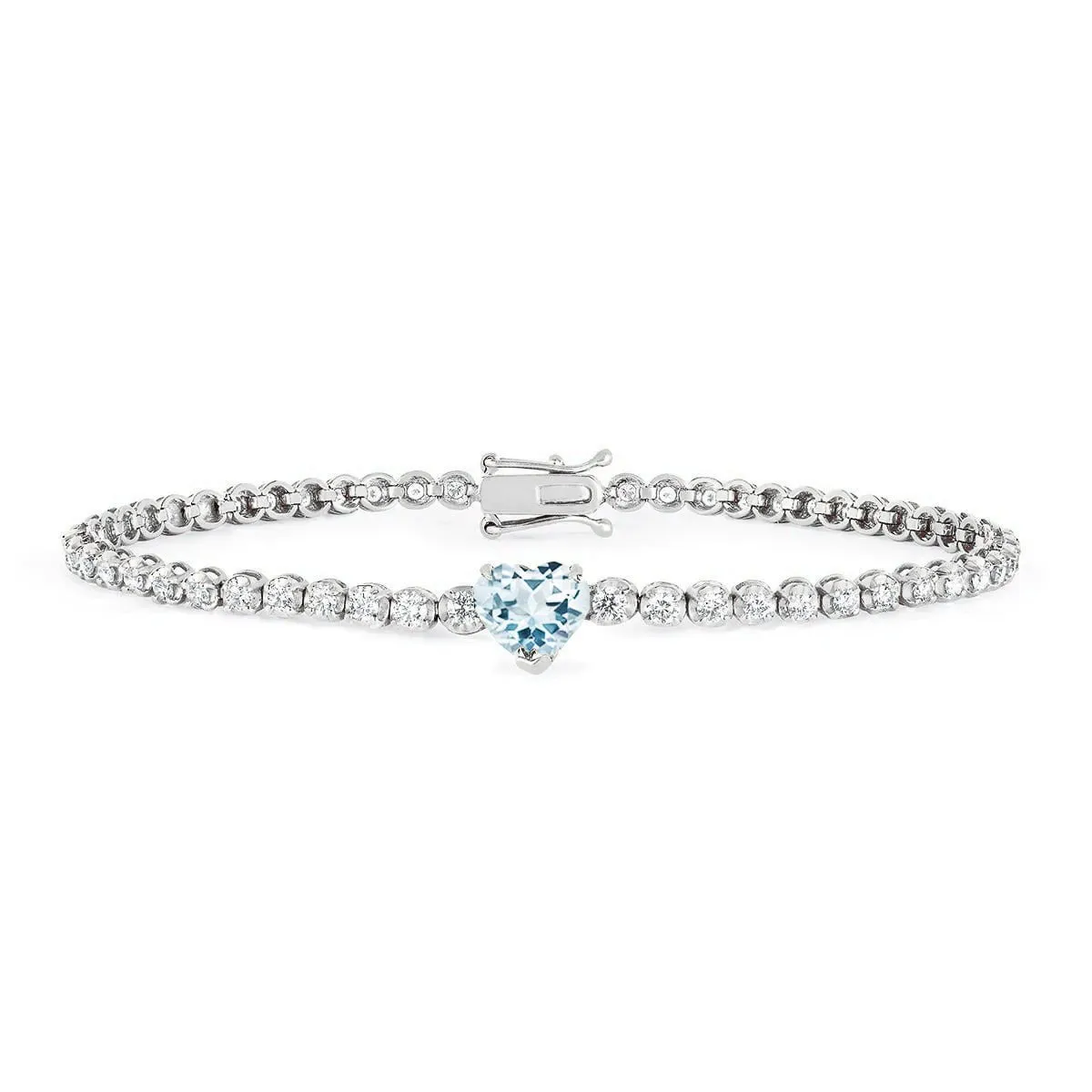 Diamond Goddess Bracelet with Aquamarine Heart Center