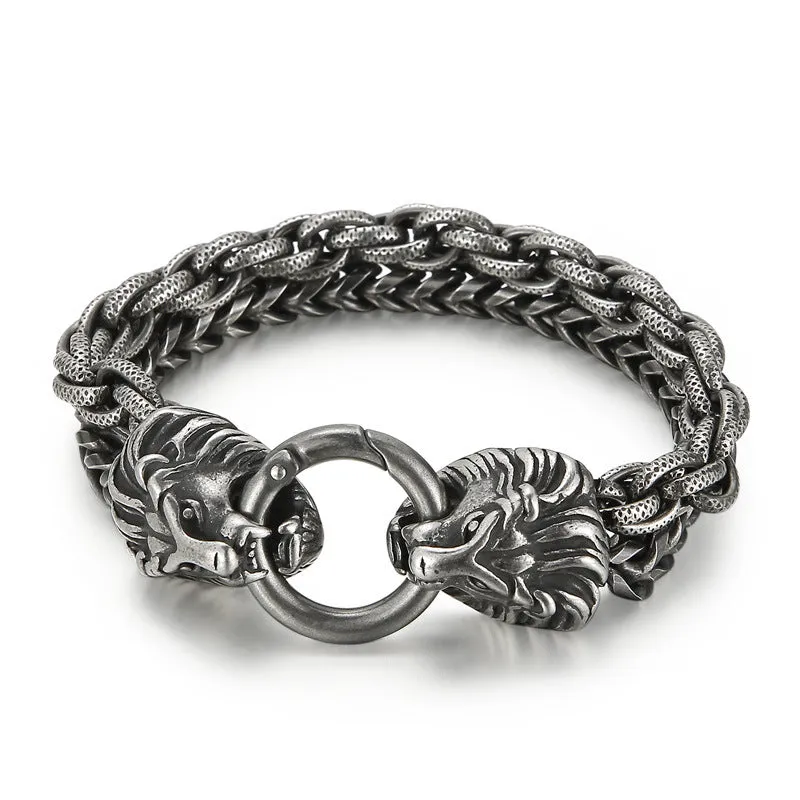 Dominant Fashion Lion Head Double Chain Men's Bracelet in Titanium Steel - European and American Style