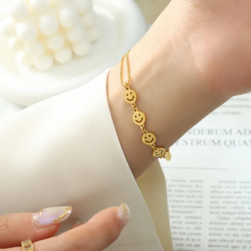 Double Chain Smiley Face Bracelet: Stylish European and American Design for Women's Jewelry