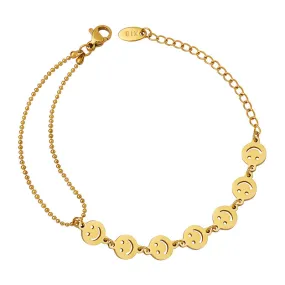 Double Chain Smiley Face Bracelet: Stylish European and American Design for Women's Jewelry