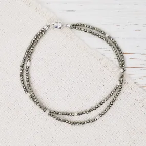 Double Strand Pyrite Sterling Silver Magnetic Bracelet