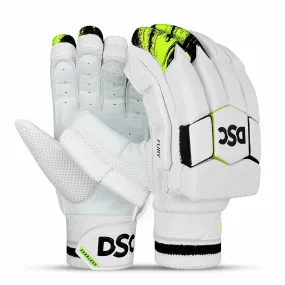 DSC Fury Right-Hand Men’s Batting Gloves, White/Black/Lime – Premium Leather Protection, Superior Grip & Comfort