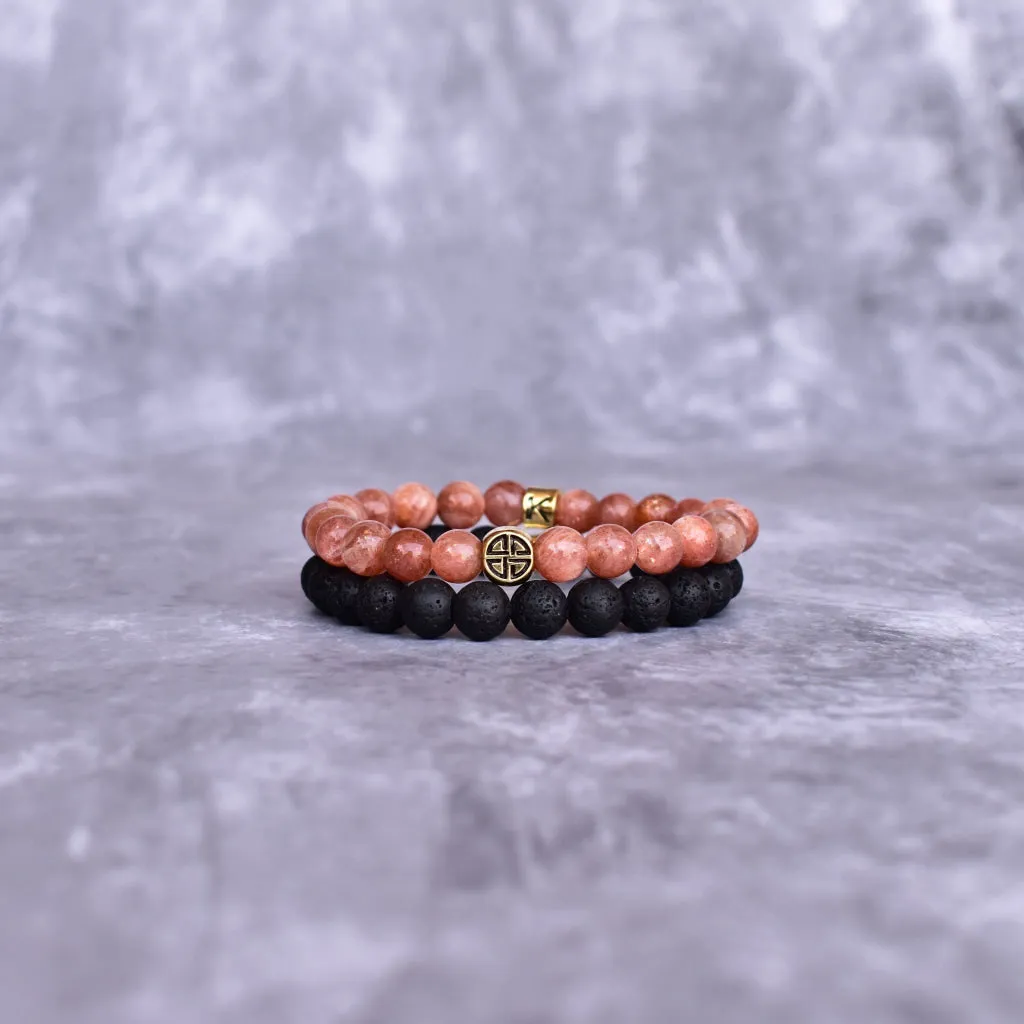 Dual Elemental - Sunstone & Lava Bead Bracelet