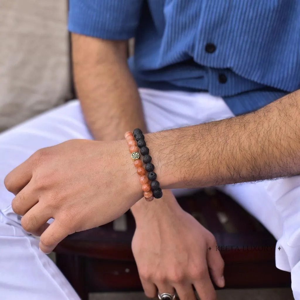 Dual Elemental - Sunstone & Lava Bead Bracelet