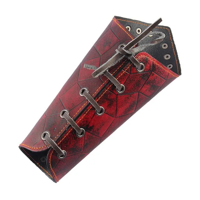 Elaborately Detailed Heavy Metal Patina Leather Vambrace Bracelet