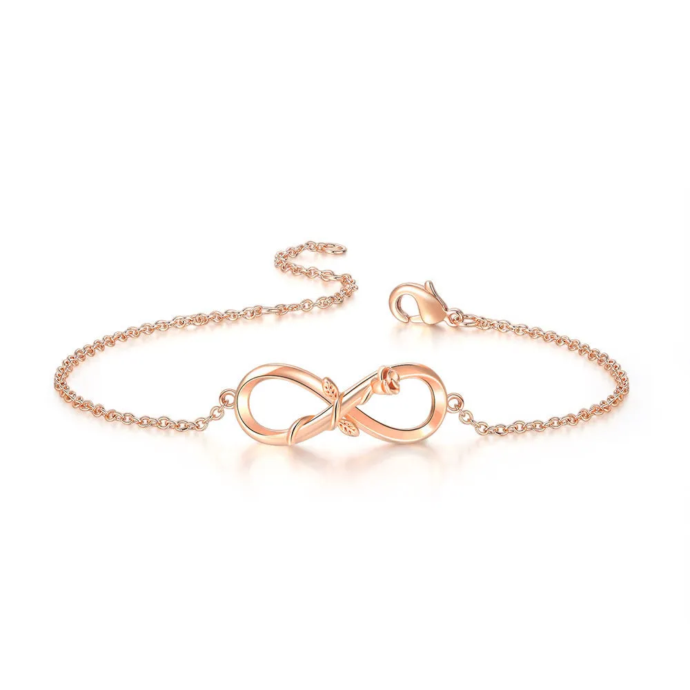 Electroplated gold figure eight rose bracelet