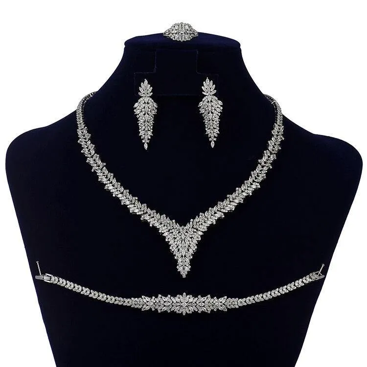 Elegant AAAA  High Quality Cubic Zirconia Diamonds Luxury Wedding Bridal Jewelry Set