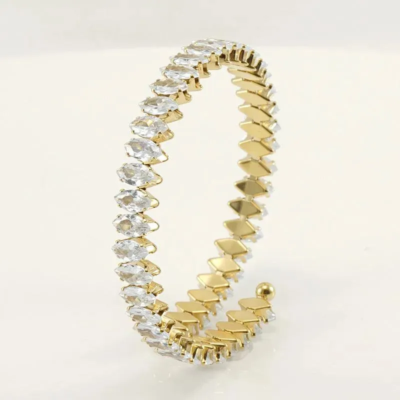 Elegant Gold Cuff Bracelet with Cubic Zirconia – Trendy Spiral Design