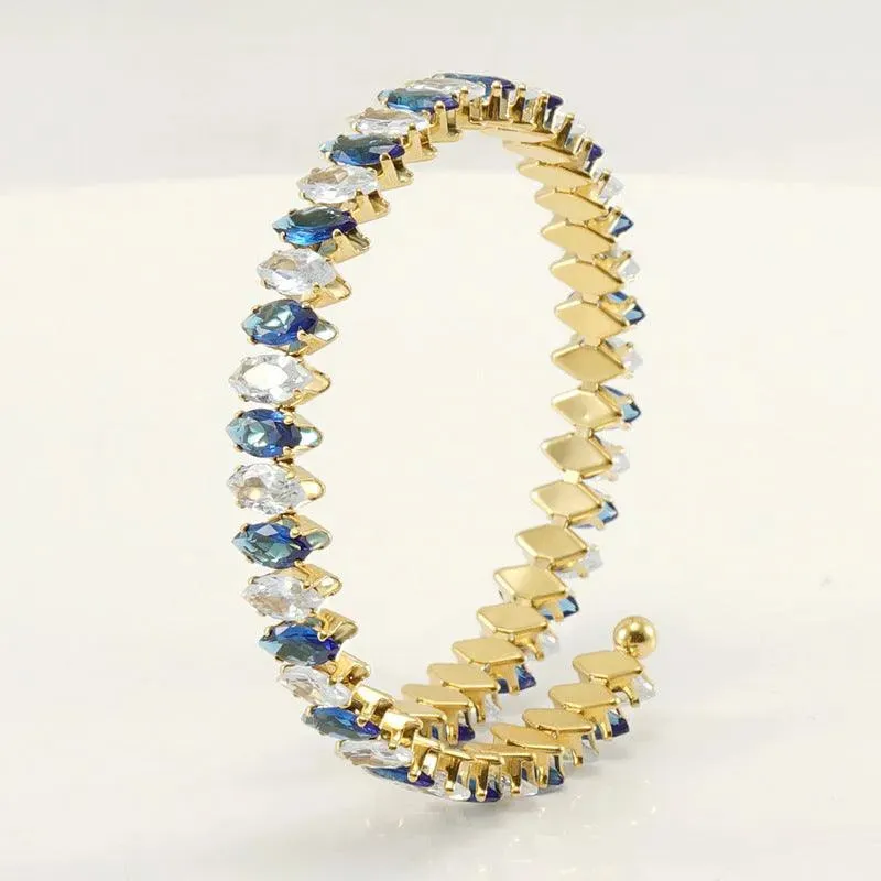 Elegant Gold Cuff Bracelet with Cubic Zirconia – Trendy Spiral Design