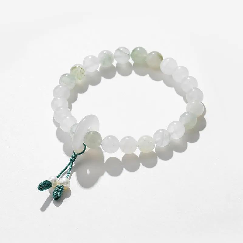 Elegant Green and White Beads Jade Bracelet for Women