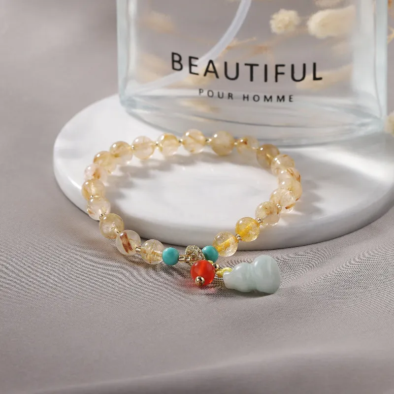 Elegant Sterling Silver Crystal and Jade Fortune Bracelet