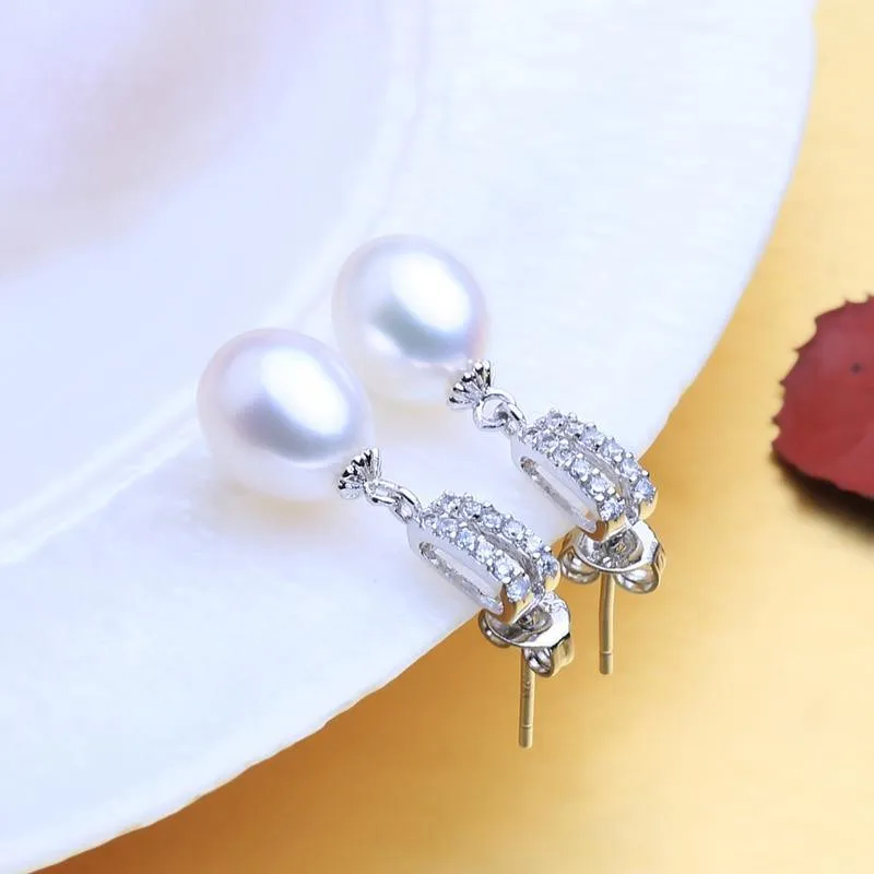 Elegant Wedding Jewelry Sets Natural Freshwater Pearl Silver Color Pendant Drop Earrings and Ring