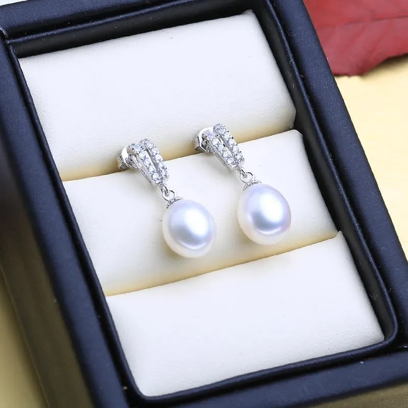 Elegant Wedding Jewelry Sets Natural Freshwater Pearl Silver Color Pendant Drop Earrings and Ring