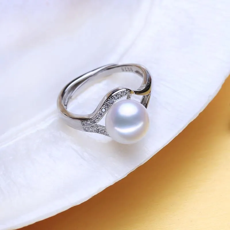 Elegant Wedding Jewelry Sets Natural Freshwater Pearl Silver Color Pendant Drop Earrings and Ring