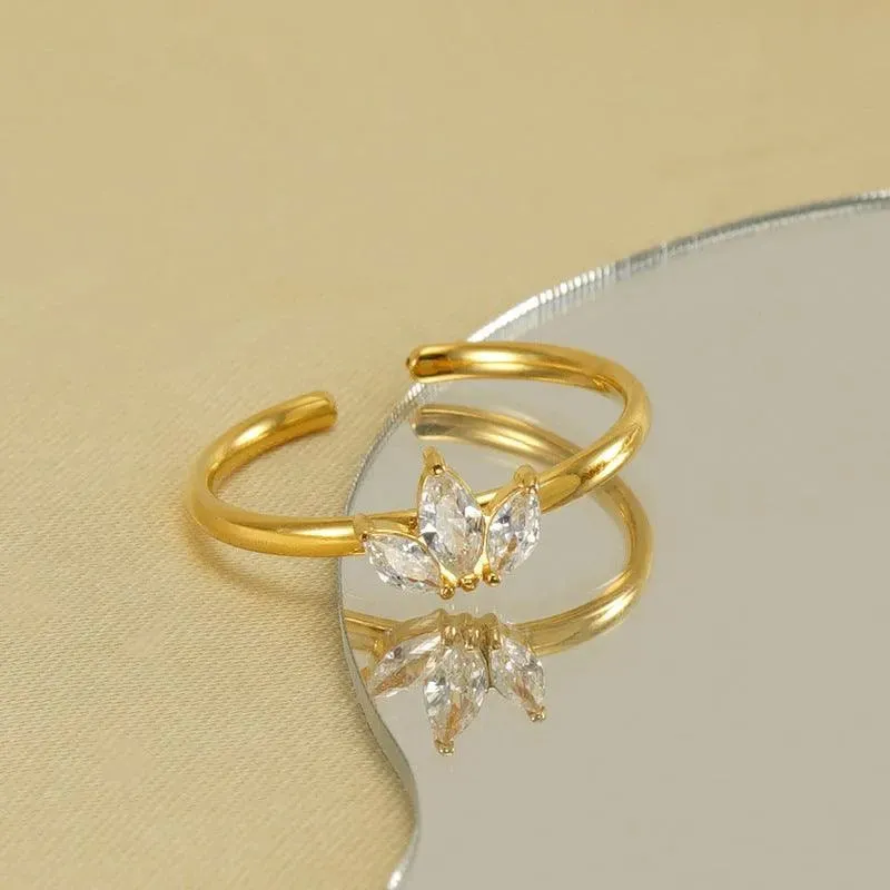 Elegant Zircon Stainless Steel 18K Gold Plated Adjustable Ring