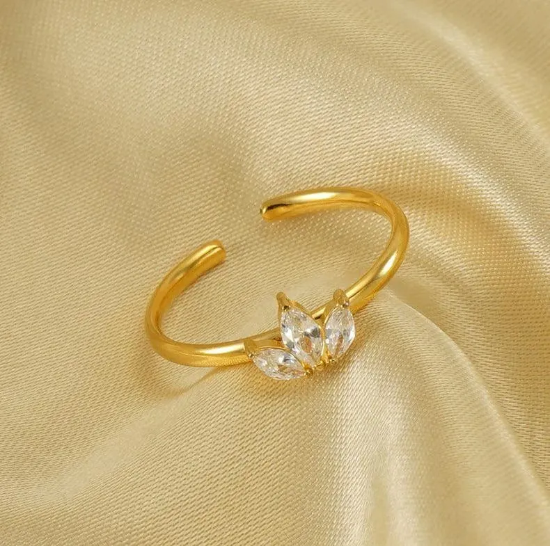 Elegant Zircon Stainless Steel 18K Gold Plated Adjustable Ring