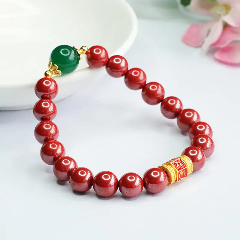 Emperor's Six-Character Proverb Cinnabar and Green Jade Bracelet