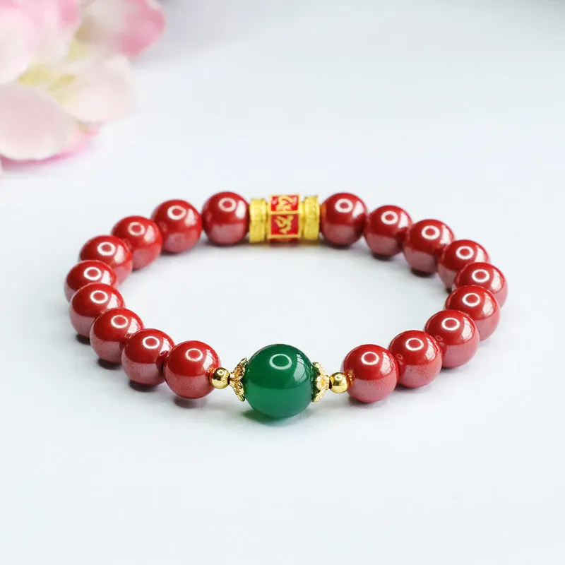 Emperor's Six-Character Proverb Cinnabar and Green Jade Bracelet