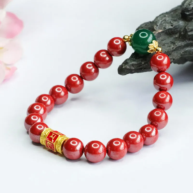 Emperor's Six-Character Proverb Cinnabar and Green Jade Bracelet