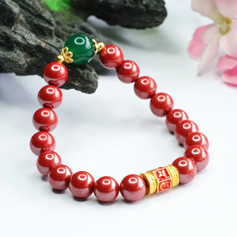 Emperor's Six-Character Proverb Cinnabar and Green Jade Bracelet