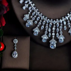 Enchanting Big Water Drop Designer AAAA  Quality Zircon Diamonds Luxury 2 Piece Wedding Jewelry Set