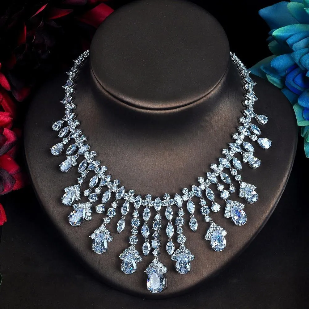 Enchanting Big Water Drop Designer AAAA  Quality Zircon Diamonds Luxury 2 Piece Wedding Jewelry Set