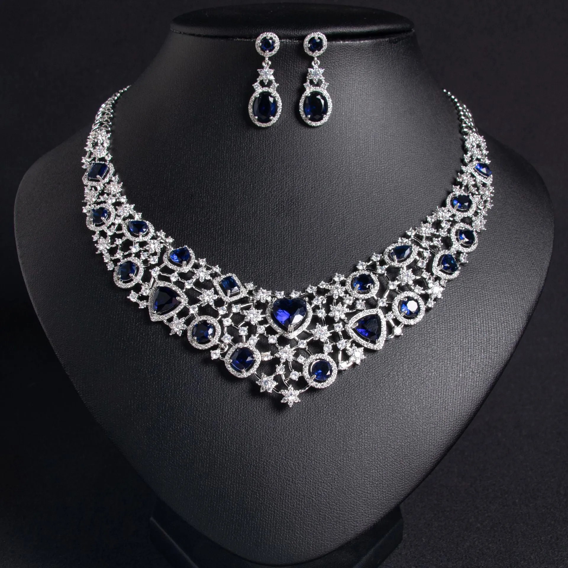 European and American new luxury zircon set necklace ear model noble and shiny full diamond temperament banquet bride necklace jewelry