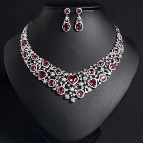 European and American new luxury zircon set necklace ear model noble and shiny full diamond temperament banquet bride necklace jewelry