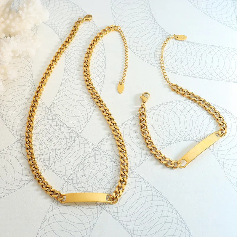 Exaggerated Geometric Titanium and 18k Gold Jewelry Set with Hip-hop Vibes.