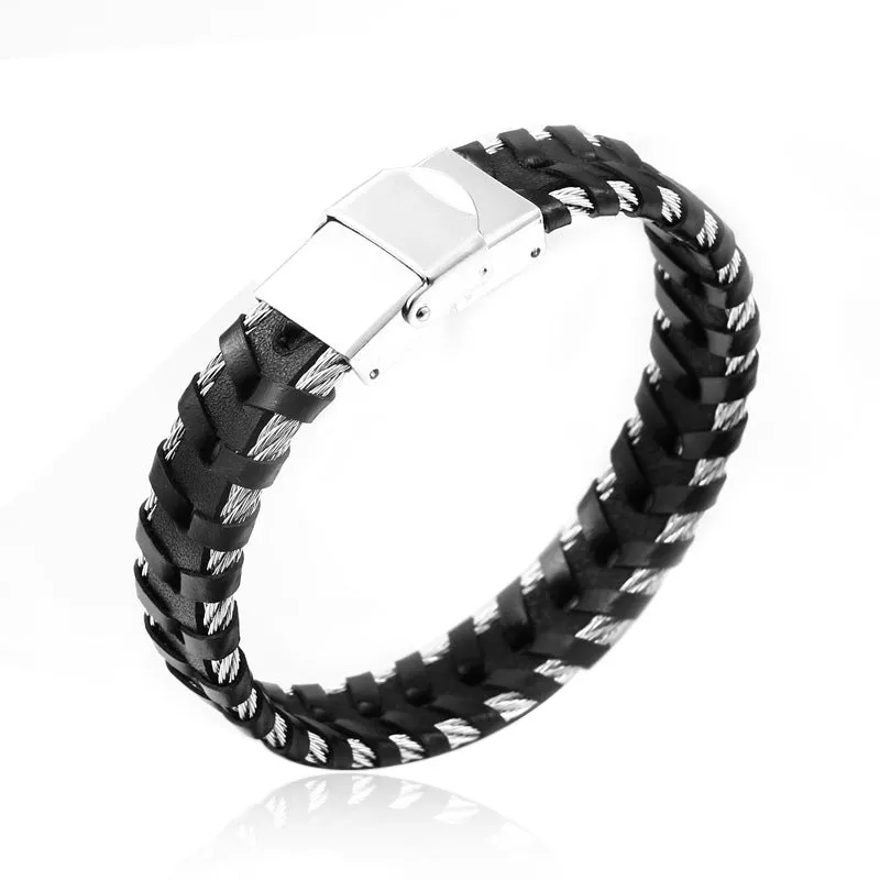 Exaggerated Locomotive Style Hand-Woven Leather Bracelet for Men - Wholesale European and American Jewelry