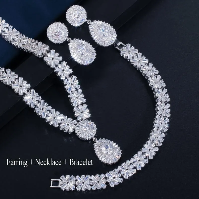 Exclusive Luxury AAA  Cubic Zirconia Diamonds Necklace Earring Bracelet Bridal Jewelry Set - Best Seller