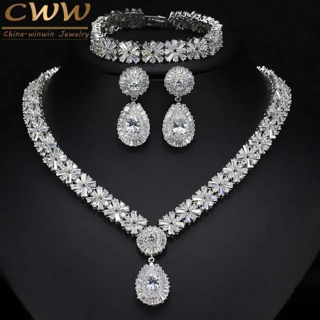 Exclusive Luxury AAA  Cubic Zirconia Diamonds Necklace Earring Bracelet Bridal Jewelry Set - Best Seller