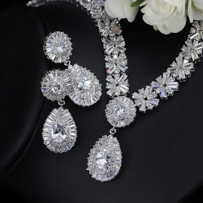 Exclusive Luxury AAA  Cubic Zirconia Diamonds Necklace Earring Bracelet Bridal Jewelry Set - Best Seller