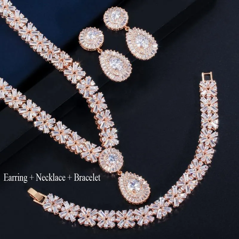 Exclusive Luxury AAA  Cubic Zirconia Diamonds Necklace Earring Bracelet Bridal Jewelry Set - Best Seller