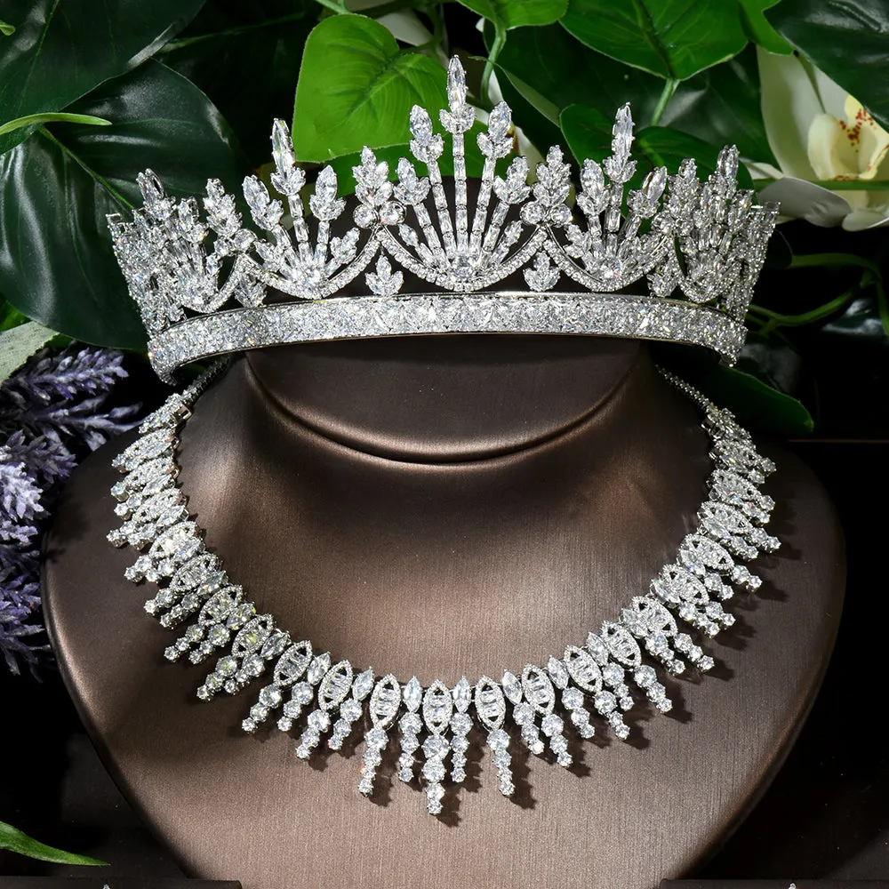 Exclusive Rays of Light Cubic Zircon Crystal Tiara and Bridal Jewelry Set