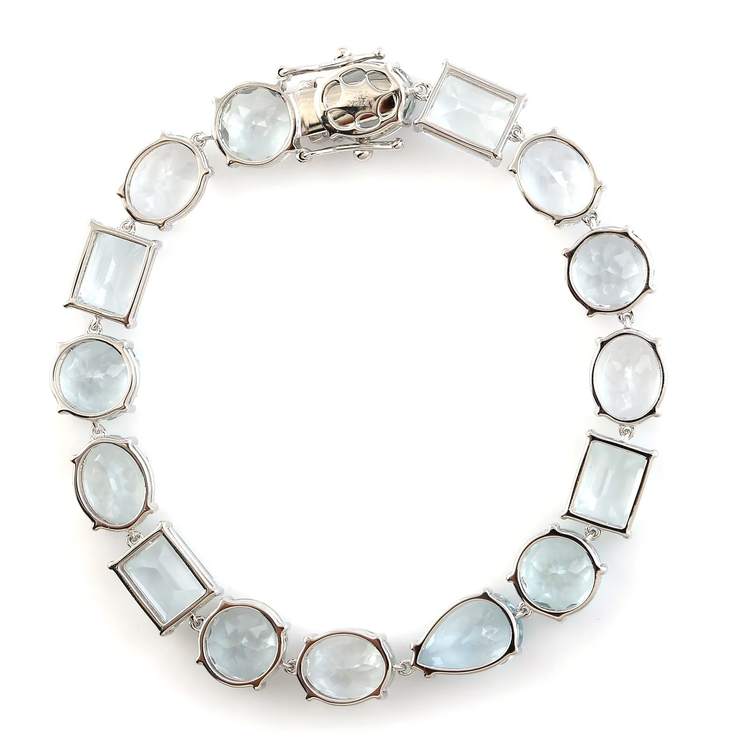 Faceted Aquamarine Prong Set 18k White Gold Link Chain Designer Bracelet For Birthday Gift