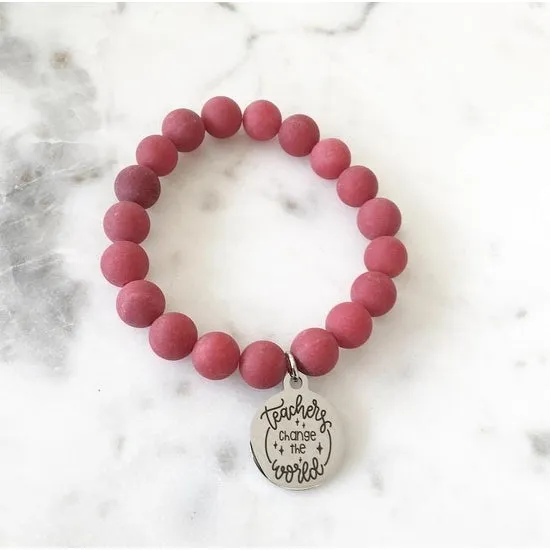 Faith Bigger than Fear Red Chunky Beaded Charm Bracelet