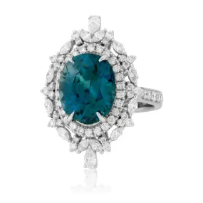 Fancy Cut Oval Blue Zircon & Diamond Vintage Inspired Ring