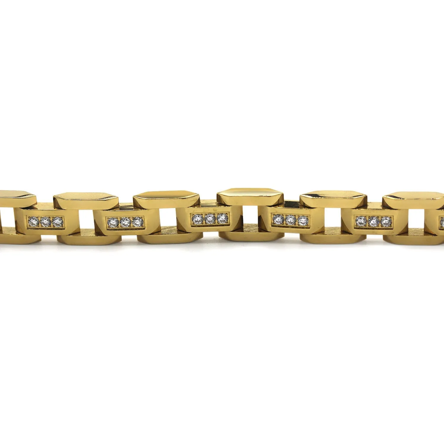 Fancy Men's Stainless Steel Bracelet Fashion Wrist Band CZ (Gold)