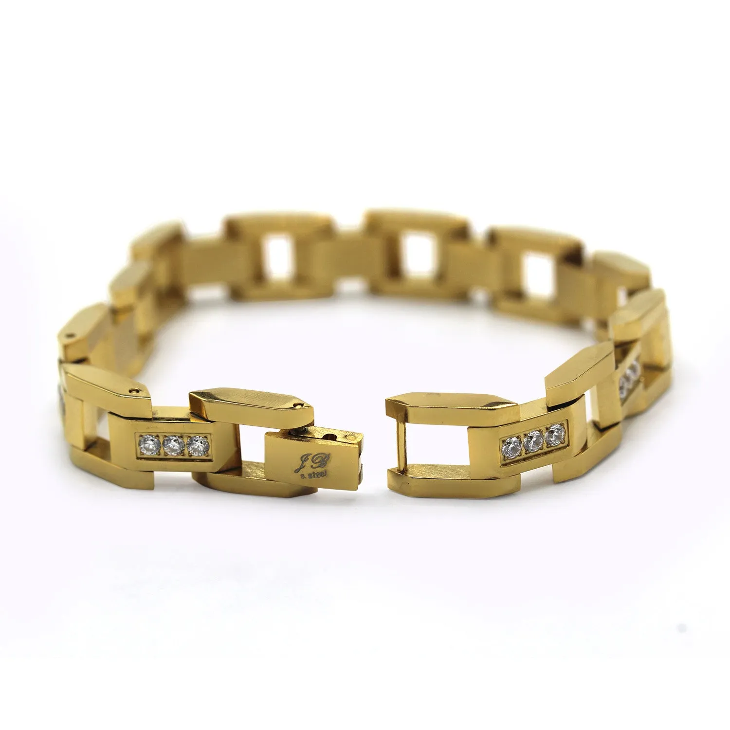 Fancy Men's Stainless Steel Bracelet Fashion Wrist Band CZ (Gold)