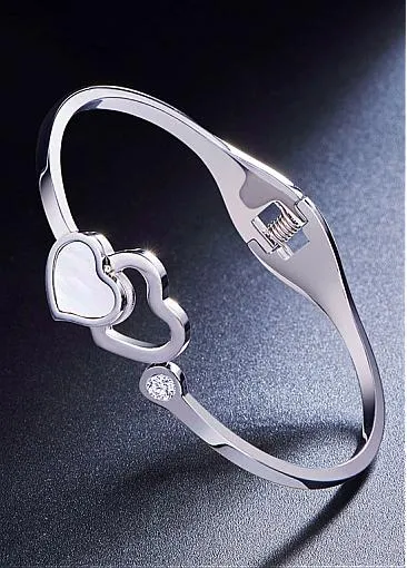 Fashion Double Hearts with Chromatic Conch, Steel ColorTitanium Steel Bangle