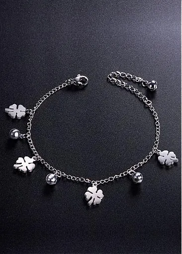 Fashion Four Leaf Clover and Bell, Steel Color Titanium Steel Bracelet