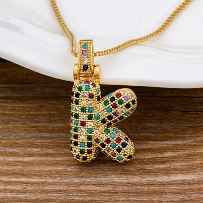 Fashion Luxury Initials Necklace with Initial A-Z Zirconia in Gold Color