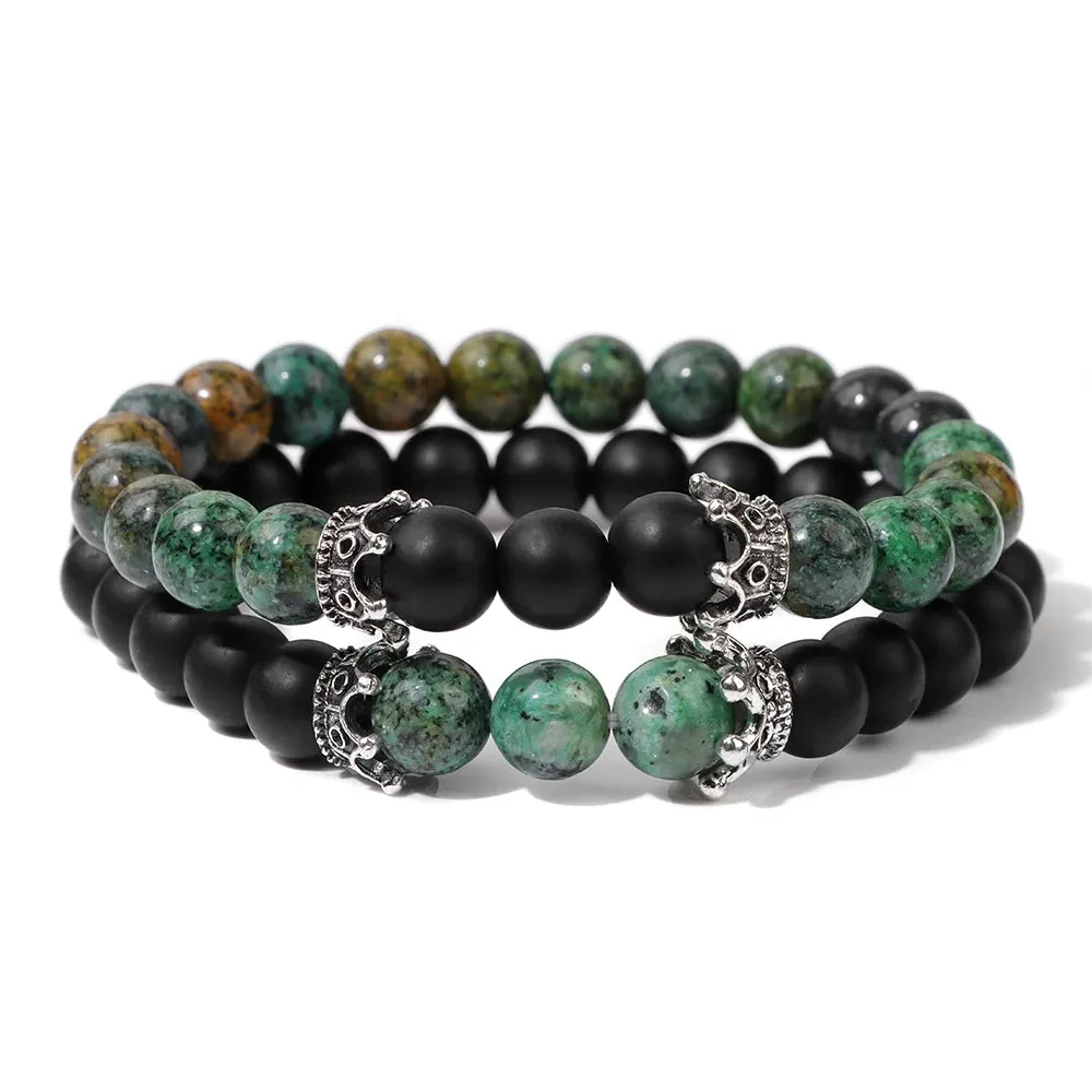 Fashion Natural Stone Beads Men Bracelet Multilayer Black Lava Onyx Beads Charm Punk Bracelet Bangles Women Jewelry Couples Gift