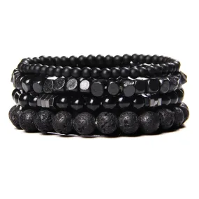 Fashion Natural Stone Beads Men Bracelet Multilayer Black Lava Onyx Beads Charm Punk Bracelet Bangles Women Jewelry Couples Gift