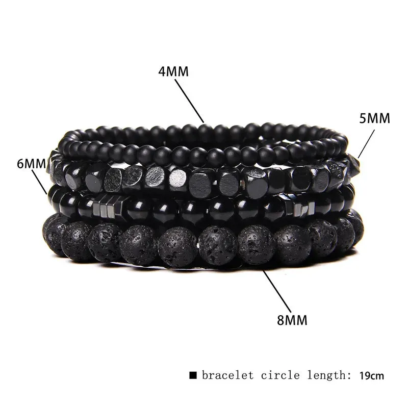 Fashion Natural Stone Beads Men Bracelet Multilayer Black Lava Onyx Beads Charm Punk Bracelet Bangles Women Jewelry Couples Gift