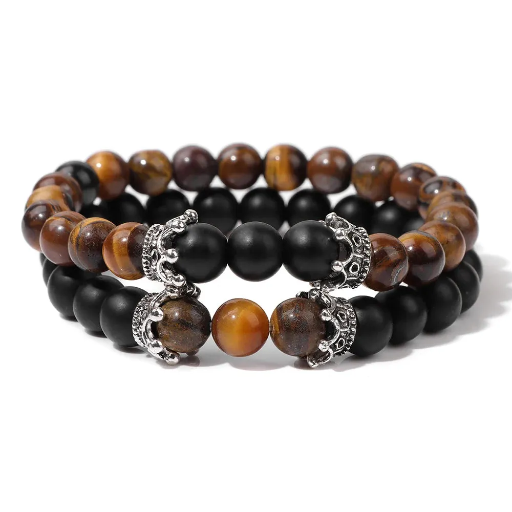 Fashion Natural Stone Beads Men Bracelet Multilayer Black Lava Onyx Beads Charm Punk Bracelet Bangles Women Jewelry Couples Gift