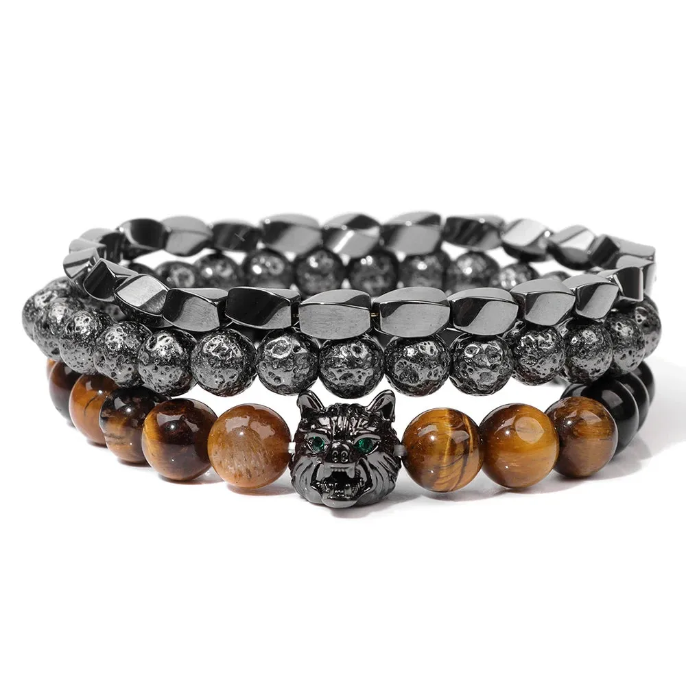 Fashion Natural Stone Beads Men Bracelet Multilayer Black Lava Onyx Beads Charm Punk Bracelet Bangles Women Jewelry Couples Gift